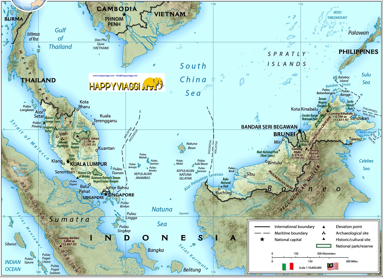 Cartina Geografica della Malesia: Stati e Paesi confinanti