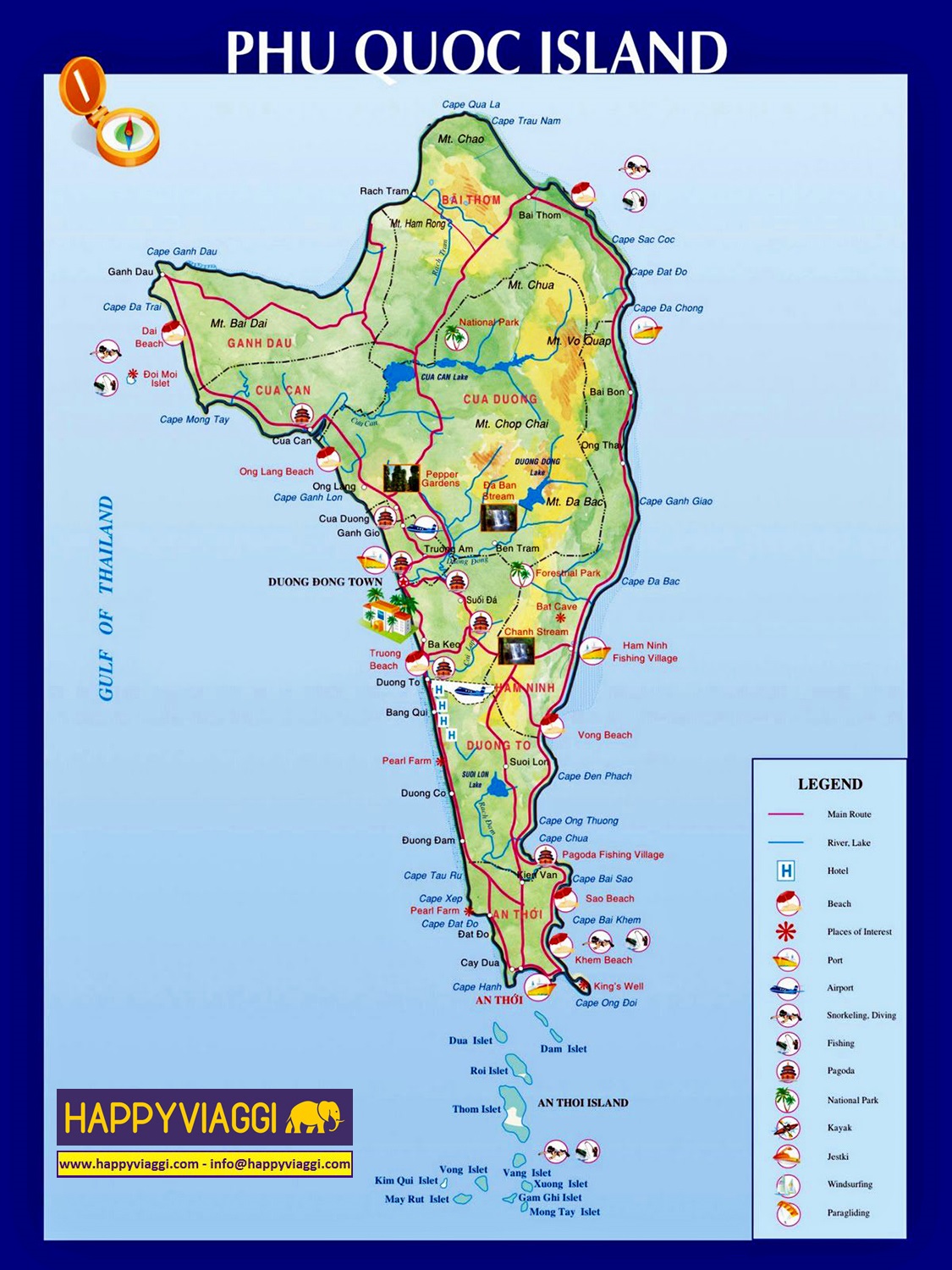 Mappa cartina turistica spiagge Isola di Phu Quoc, Vietnam
