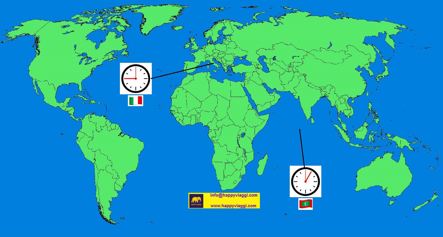 Mappa del Fuso Orario tra l'Italia e le Maldive