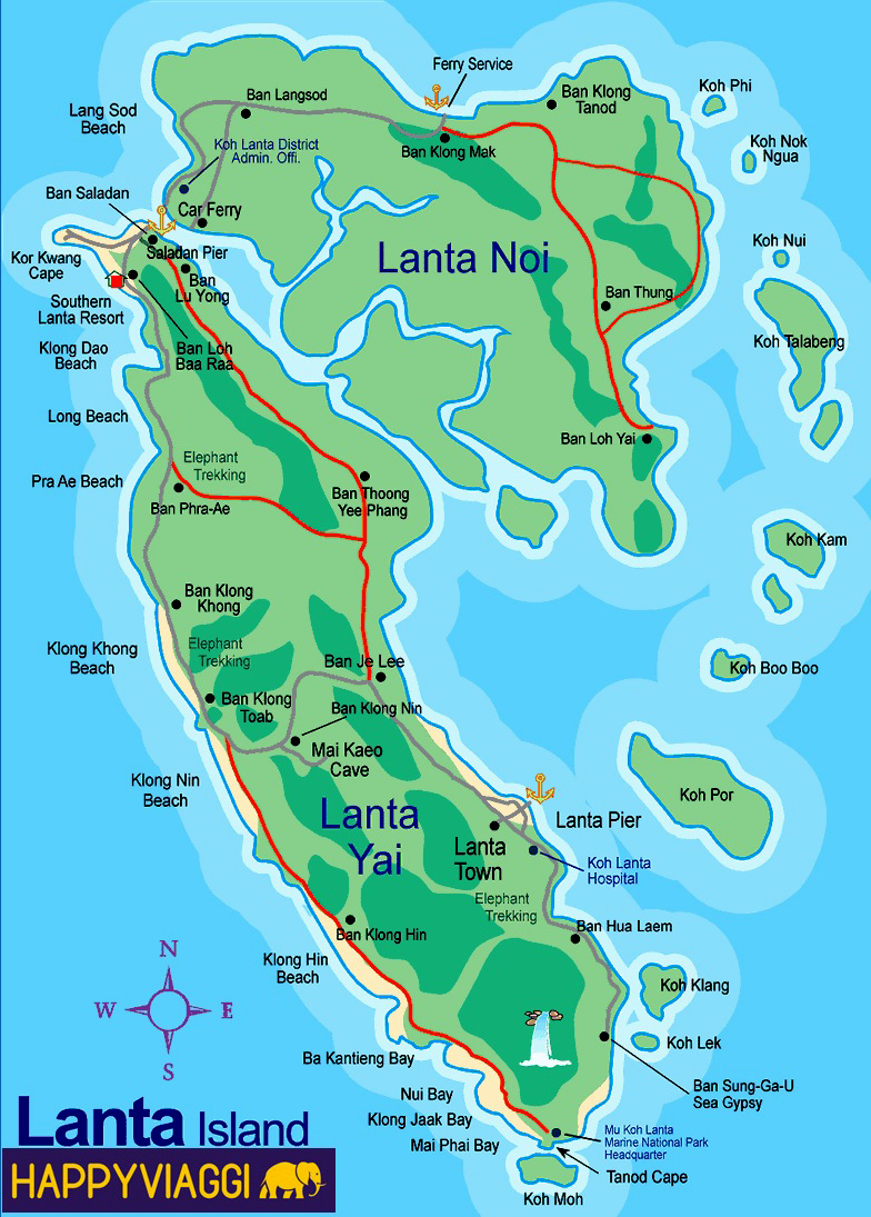Le spiagge di Koh Lanta: Cartina Geografica Mappa Turistica