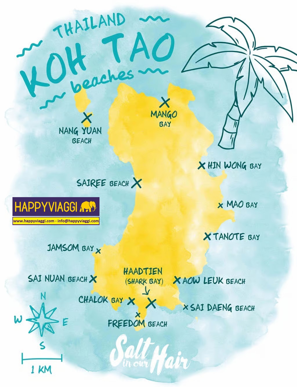 Cartina Geografica isola di Koh Tao mappa delle spiagge