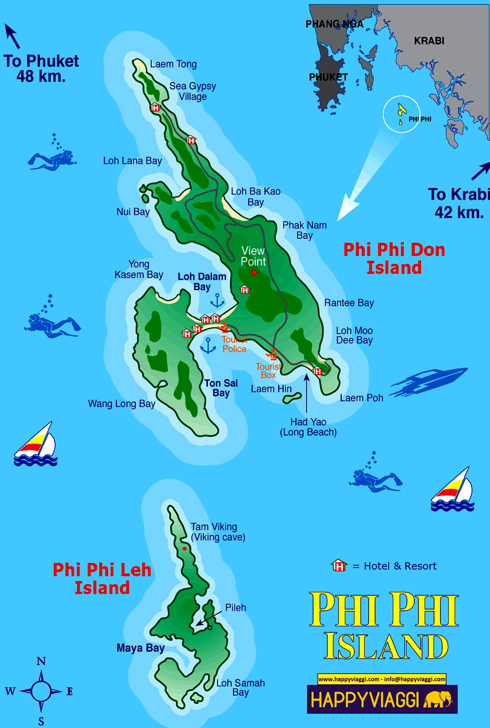Isole Phi Phi Island: cartina geografica con le spiagge