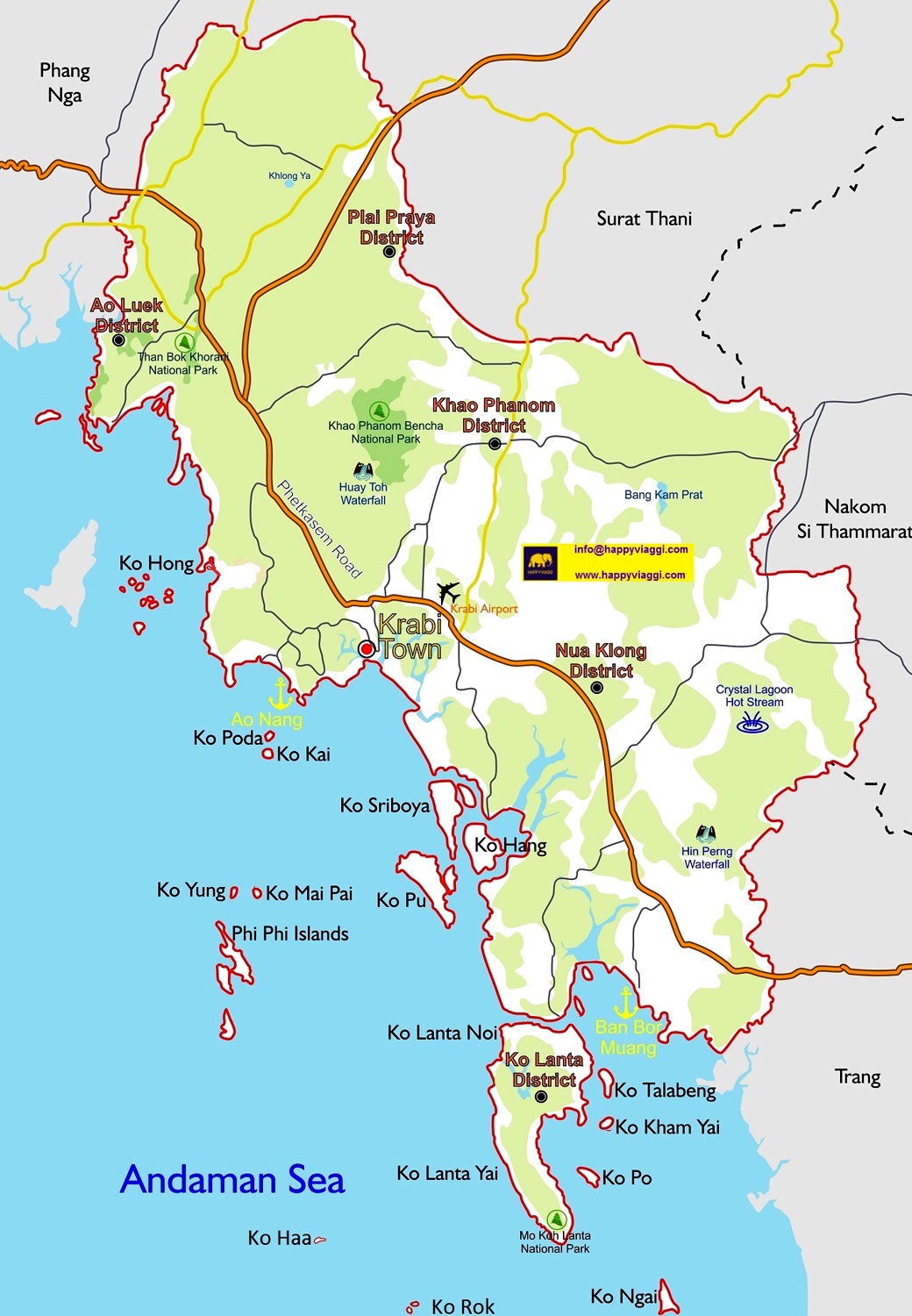 Cartina Geografica mappa turistica della provincia di Krabi, Thailandia